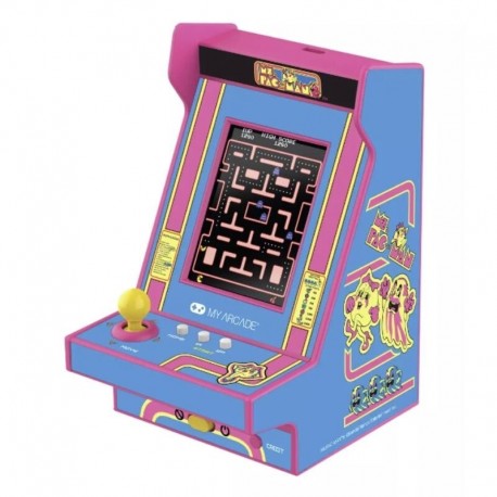 Consola Nano Player Ms Pacman en azul y rosa de 12 cm