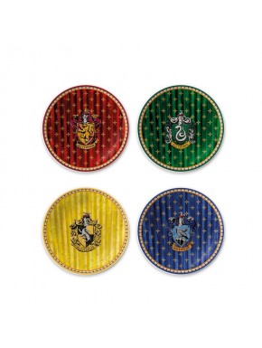 Platos de postre con escudos de las casas de Hogwarts