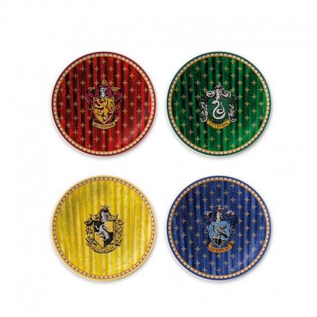 Platos de postre con escudos de las casas de Hogwarts