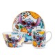 Set de plato, taza y bowl blanco con diseño de Stitch