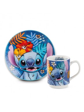 Set de plato y taza azul de Stitch de Disney