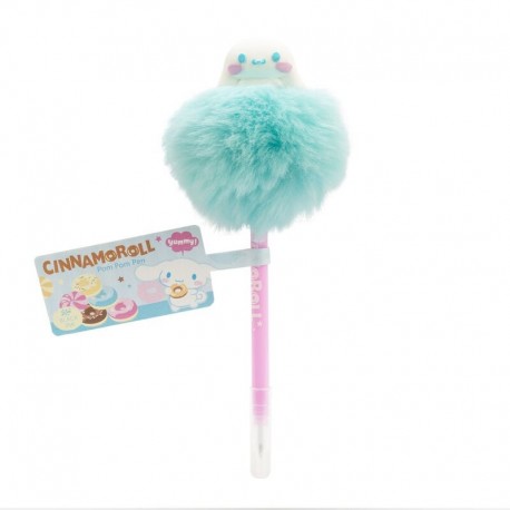 Bolígrafo Cinnamoroll con pom pom azul y cuerpo rosa