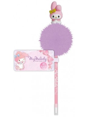 Bolígrafo My Melody con pom pom morado y tinta negra