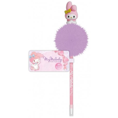 Bolígrafo My Melody con pom pom morado y tinta negra