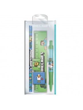 Ensemble de papeterie Minecraft avec règle, stylo et crayon