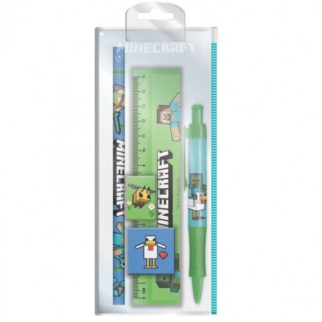 Ensemble de papeterie Minecraft avec règle, stylo et crayon