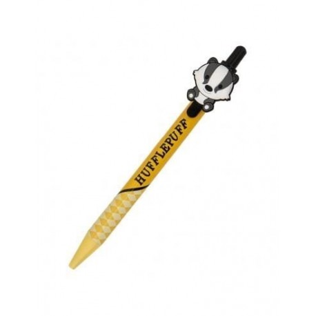 Bolígrafo Hufflepuff amarillo con figura en la parte superior