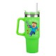 Vaso verde Minecraft con pajita y personajes