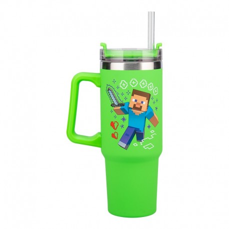 Vaso verde Minecraft con pajita y personajes