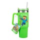 Vaso verde Minecraft con pajita y personajes
