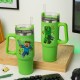 Vaso verde Minecraft con pajita y personajes