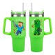 Vaso verde Minecraft con pajita y personajes