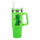 Vaso verde Minecraft con pajita y personajes