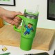 Vaso verde Minecraft con pajita y personajes