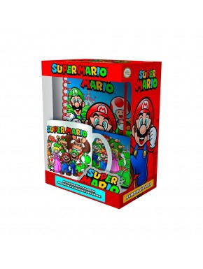 Set de regalo Super Mario con taza, cuaderno, llavero y posavasos