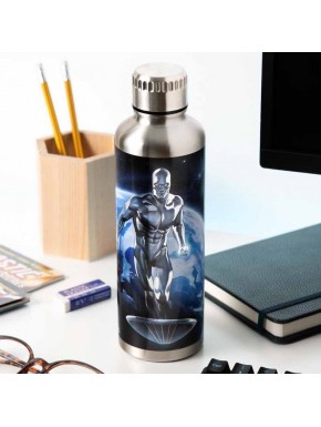 Botella de agua metálica con diseño de Silver Surfer