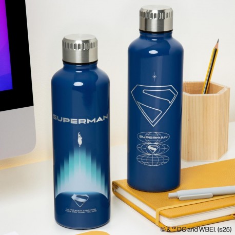 Botella metálica azul de Superman con logo blanco