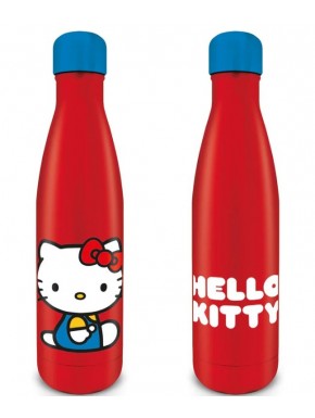 Botella metálica roja de Hello Kitty con tapón azul