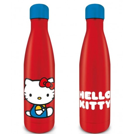 Botella metálica roja de Hello Kitty con tapón azul