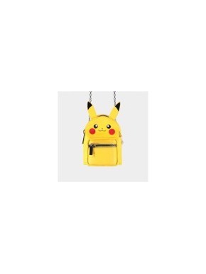 Micro bolso amarillo de Pikachu con orejas y detalles faciales.