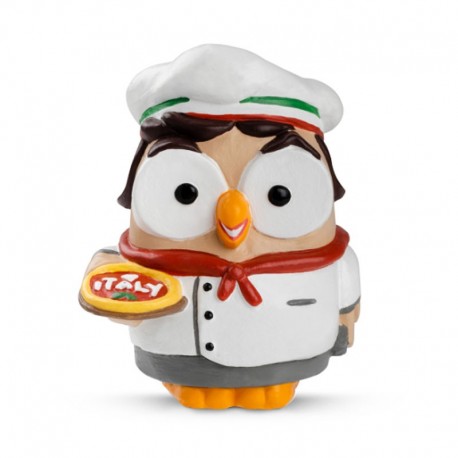 Figura coleccionable Goofi vestido de chef italiano sosteniendo una pizza