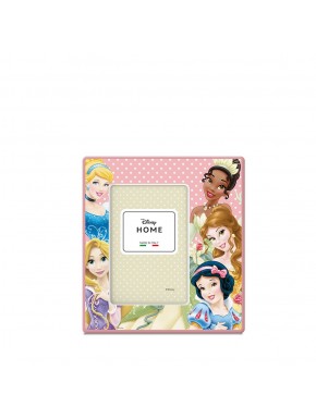 Portarretratos de Princesas Disney con fondo rosa y lunares blancos