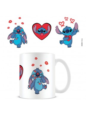 Taza de cerámica Stitch Disney con corazones y besos