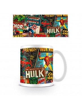 Taza de desayuno con portadas de cómics Marvel
