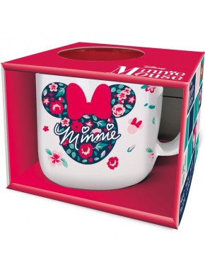 Taza blanca de Minnie Mouse con diseño floral
