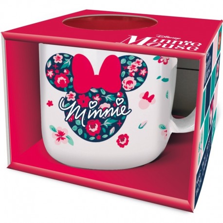 Taza blanca de Minnie Mouse con diseño floral