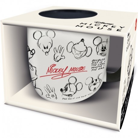 Taza vintage de Mickey Mouse con bocetos en blanco y negro