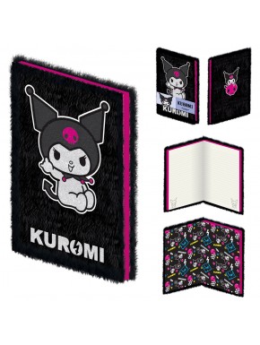 Cuaderno de felpa Kuromi Sanrio con diseño de personaje.