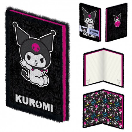 Cuaderno de felpa Kuromi Sanrio con diseño de personaje.