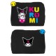 Estuche de felpa negra Kuromi Sanrio con diseño colorido