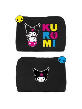 Estuche de felpa negra Kuromi Sanrio con diseño colorido