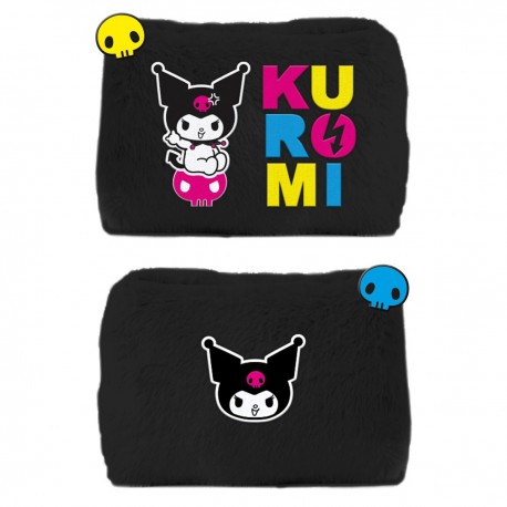 Estuche de felpa negra Kuromi Sanrio con diseño colorido