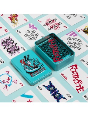 Juego de cartas Fortnite en lata azul turquesa