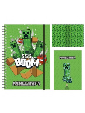 Carnet A5 vert Minecraft avec Creepers et TNT