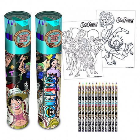 Tube de crayons de couleur One Piece Whole Cake Island avec posters