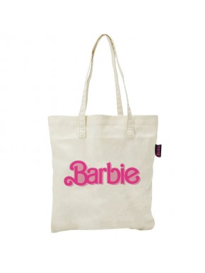 Bolsa tote rosa con logo Barbie en blanco