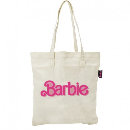 Bolsa tote rosa con logo Barbie en blanco