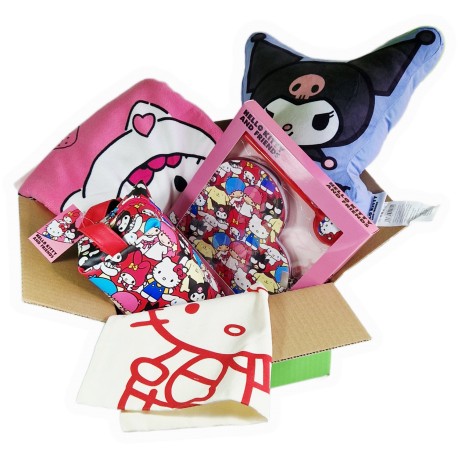 Caja sorpresa Sanrio con productos Hello Kitty y Kuromi