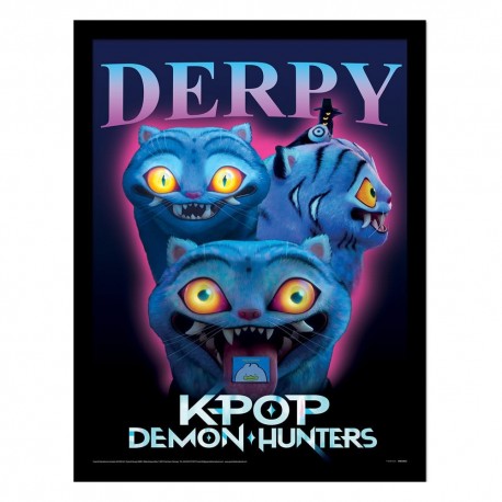 Póster enmarcado KPop Demon Hunters Derpy con gatos azules