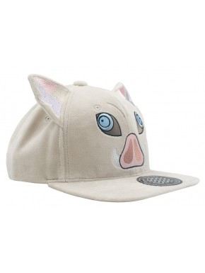 Casquette Demon Slayer Inosuke beige avec oreilles et détails brodés