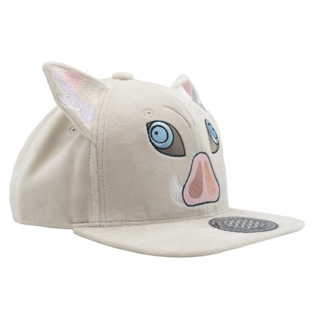 Gorra Inosuke Demon Slayer beige con orejas y detalles bordados