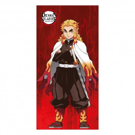 Toalha Demon Slayer 140 x 70 cm com personagem em fundo vermelho