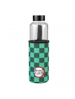 Botella de cristal Demon Slayer con funda verde y asa