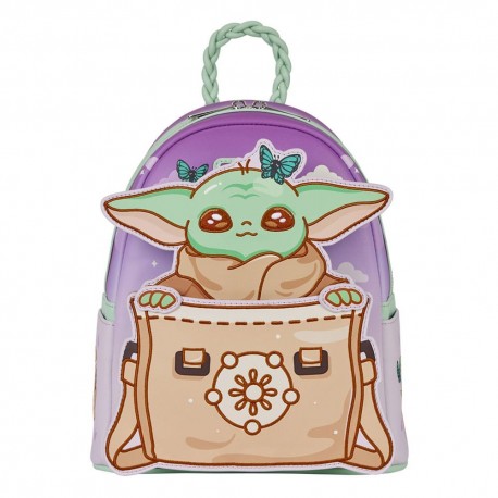 Mochila mini Grogu Star Wars púrpura con mariposas