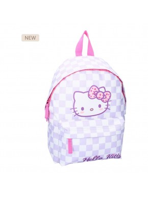 Mochila Hello Kitty con diseño de cuadros y detalles rosados