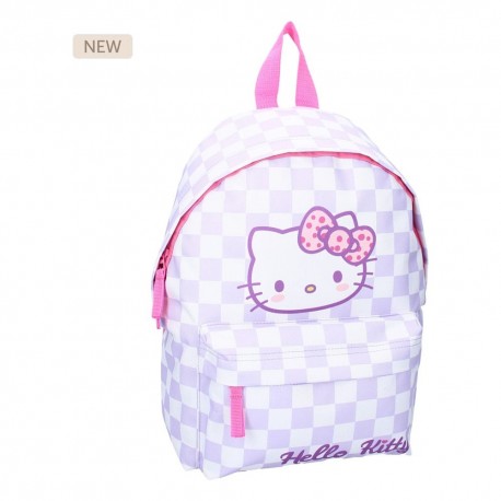 Mochila Hello Kitty con diseño de cuadros y detalles rosados